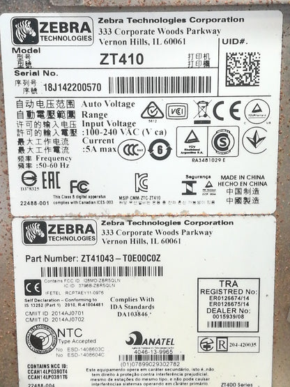 Zebra ZT410 Direct Thermal Barcode Label Printer