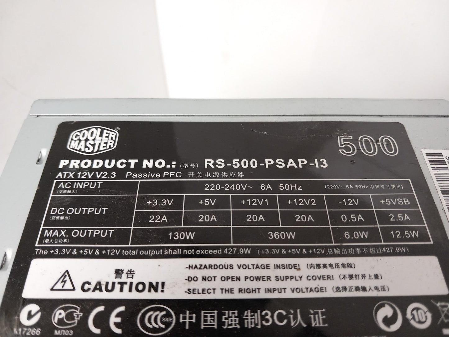 Cooler Master 500W Desktop PSU ATX Power Supply Unit RS-500-PSAP-I3