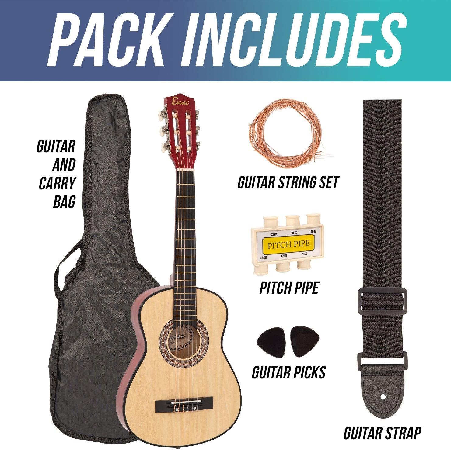 Encore Junior Size 30" Classic Guitar Pack ~ Natural