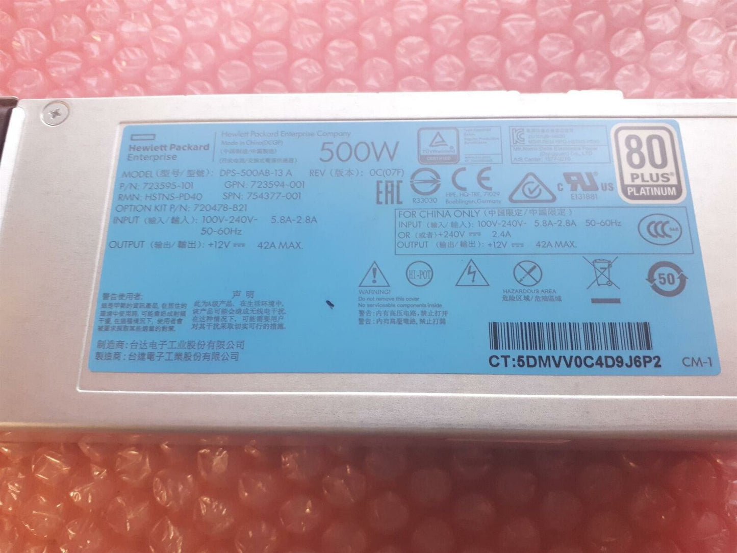 HP DL360 ML350 GEN9 500W Power Supply Unit 723595-101 754377-001