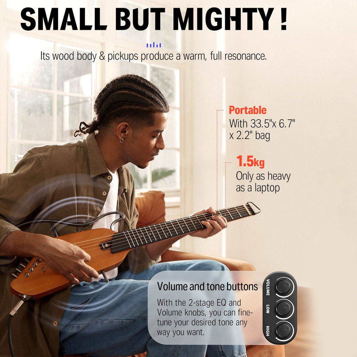 Donner HUSH-I Acoustic Electric Travel Portable Guitar ~ Mahogany