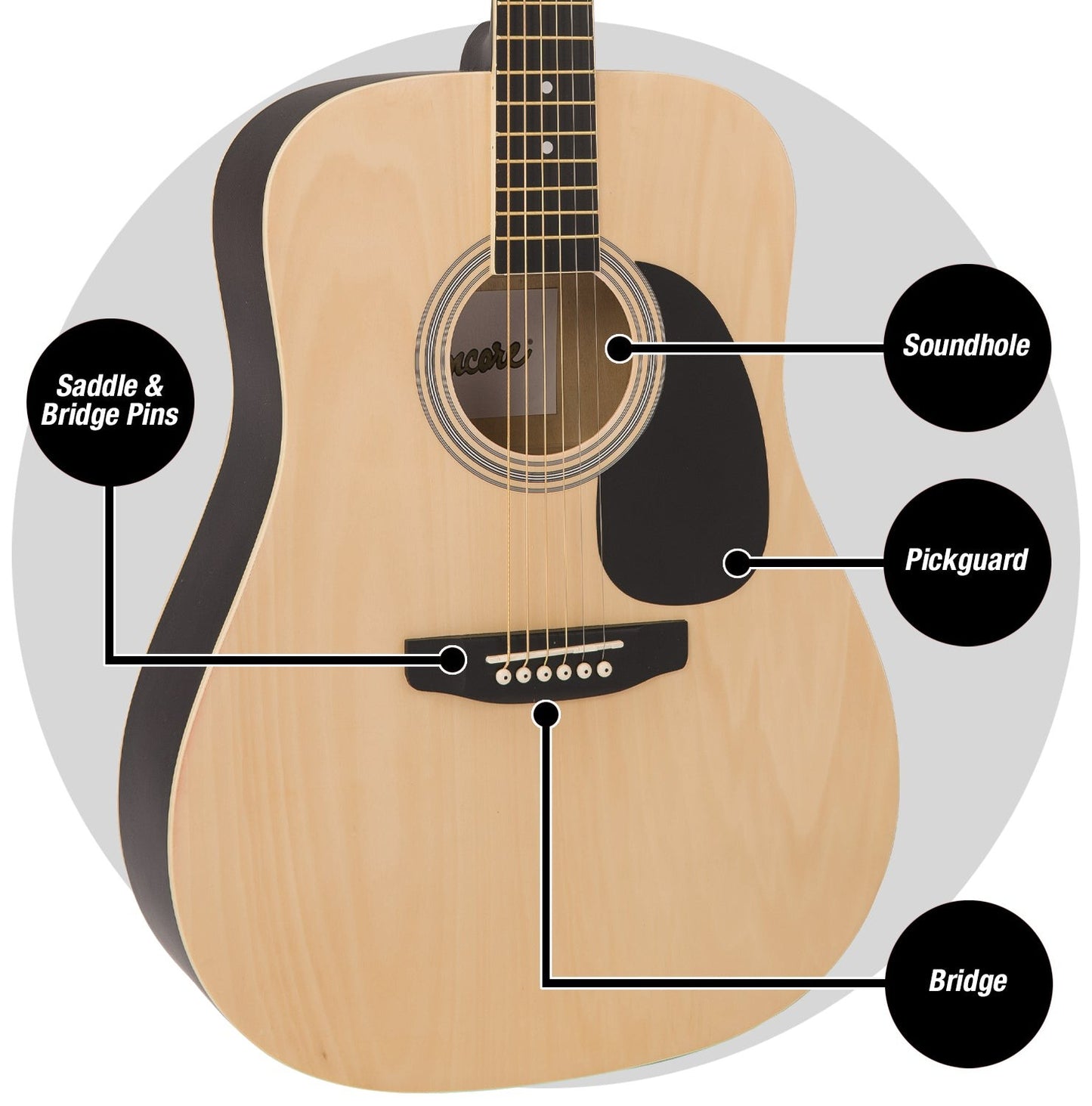 Encore Dreadnought Outfit Natural Guitar - With Carry Case