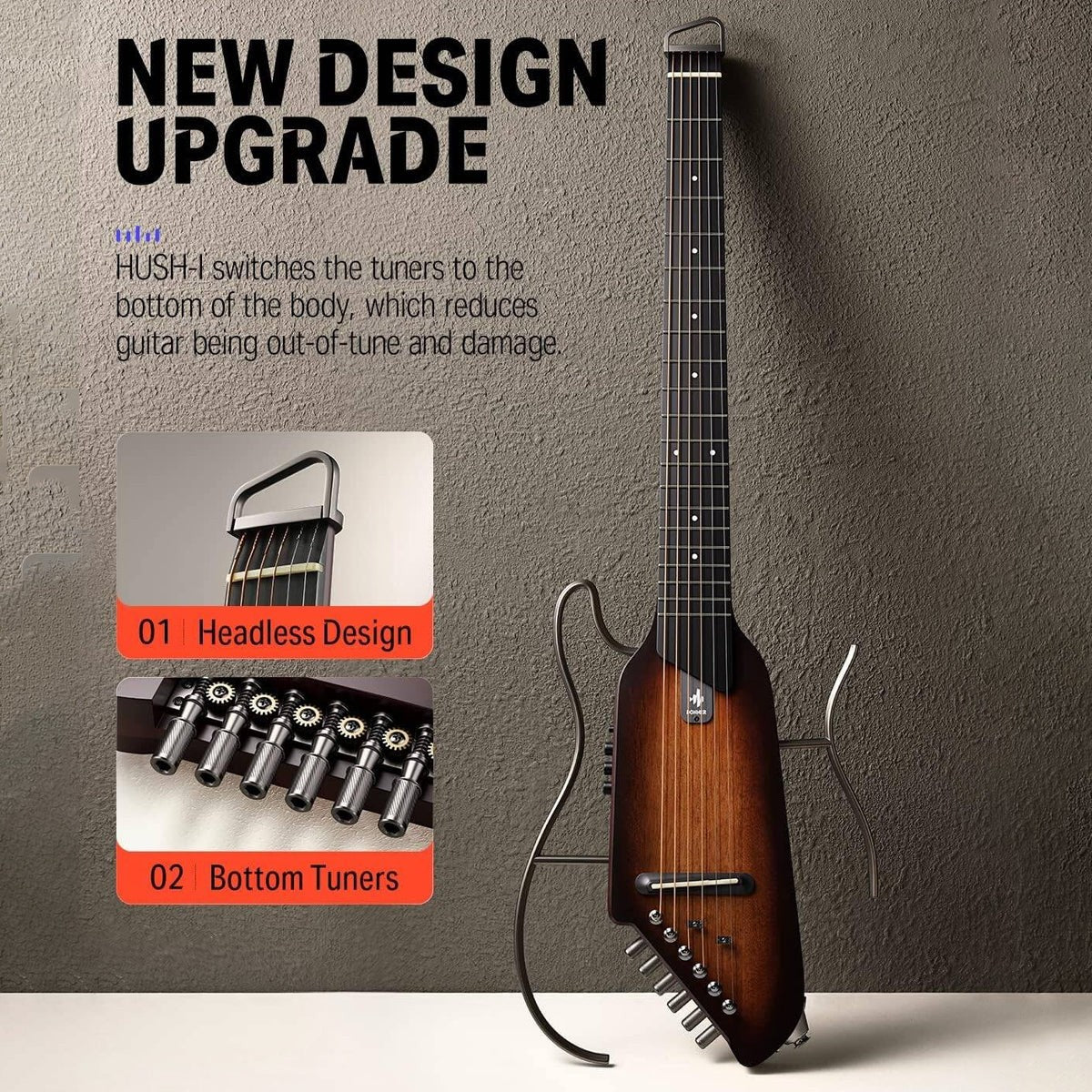 Donner HUSH-I Acoustic Electric Travel Portable Guitar ~ Sunburst