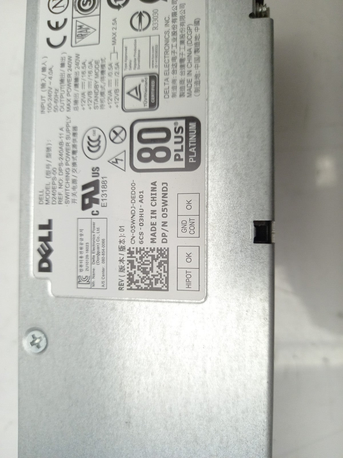 Dell OptiPlex 7050 240W SFF Power Supply 05WNDJ 5WNDJ