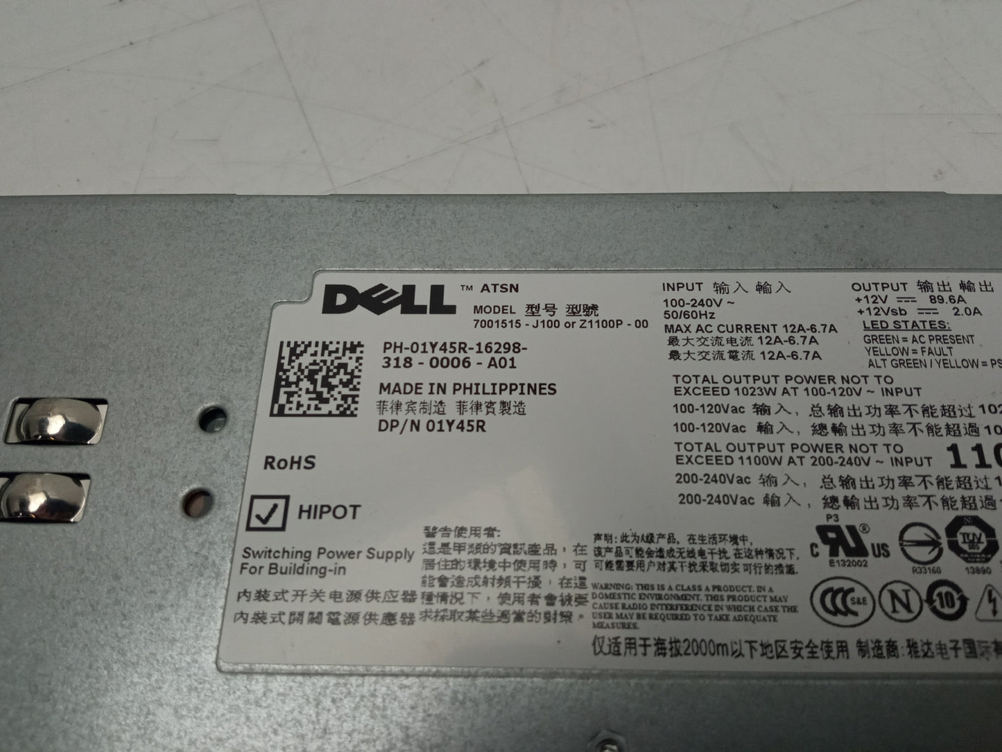 Dell PowerEdge R510 R910 1100W Server Power Supply Unit 01Y45R 1Y45R