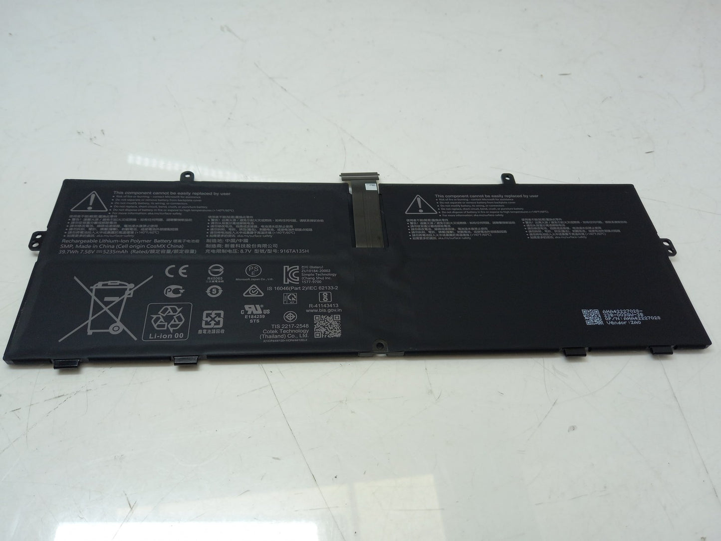 Microsoft 39.7Wh 7.58V 5235mAh Replacement Laptop Battery AHA42227028