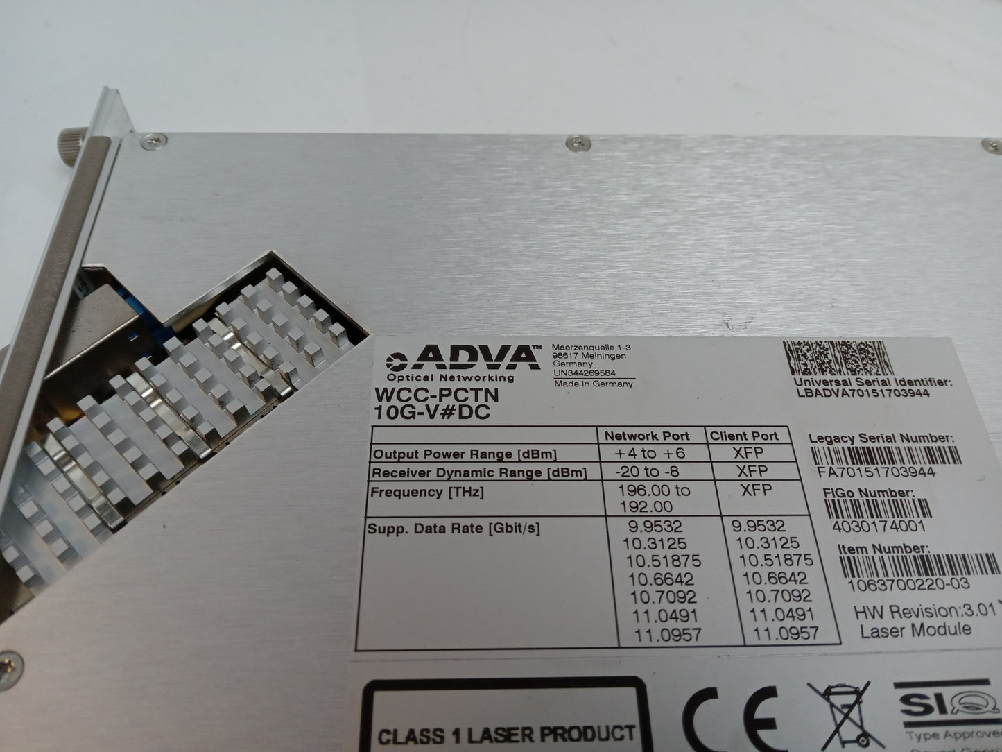 ADVA FSP3000R7 Optical Fibre Platform Module WCC-PCTN 10G-V
