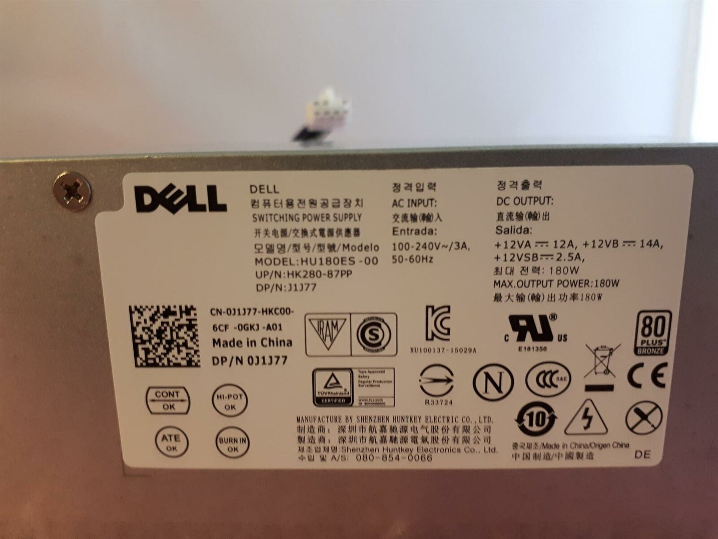 Dell OptiPlex 3040 5040 180W Power Supply Unit 0J1J77 J1J77