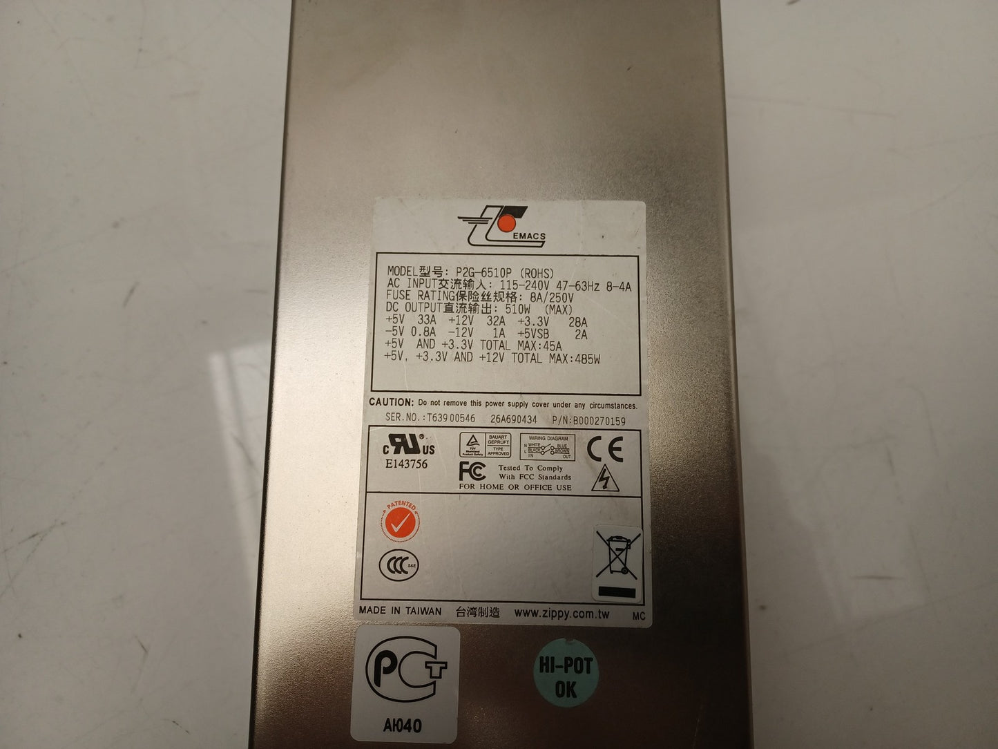 EMACS 510W Rack Server Power Supply Unit P2G-6510P