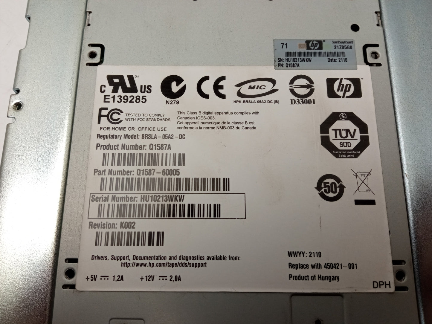 HP StorageWorks DAT160 SAS Internal Tape Drive Q1587-60005 450421-001