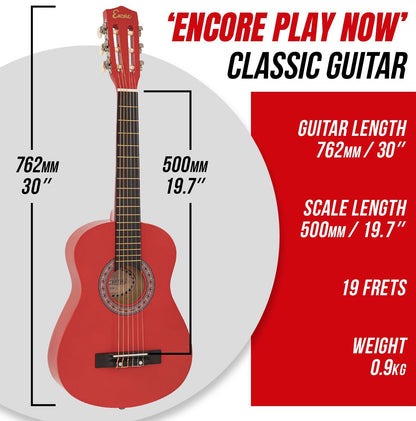 Encore Junior Size 30" Classic Guitar Pack ~ Red