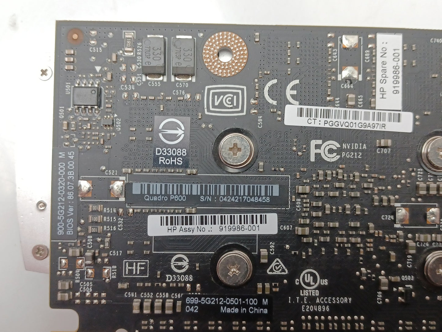 HP Nvidia Quadro P600 2GB DDR5 PCIe Video Graphics Card 919986-001