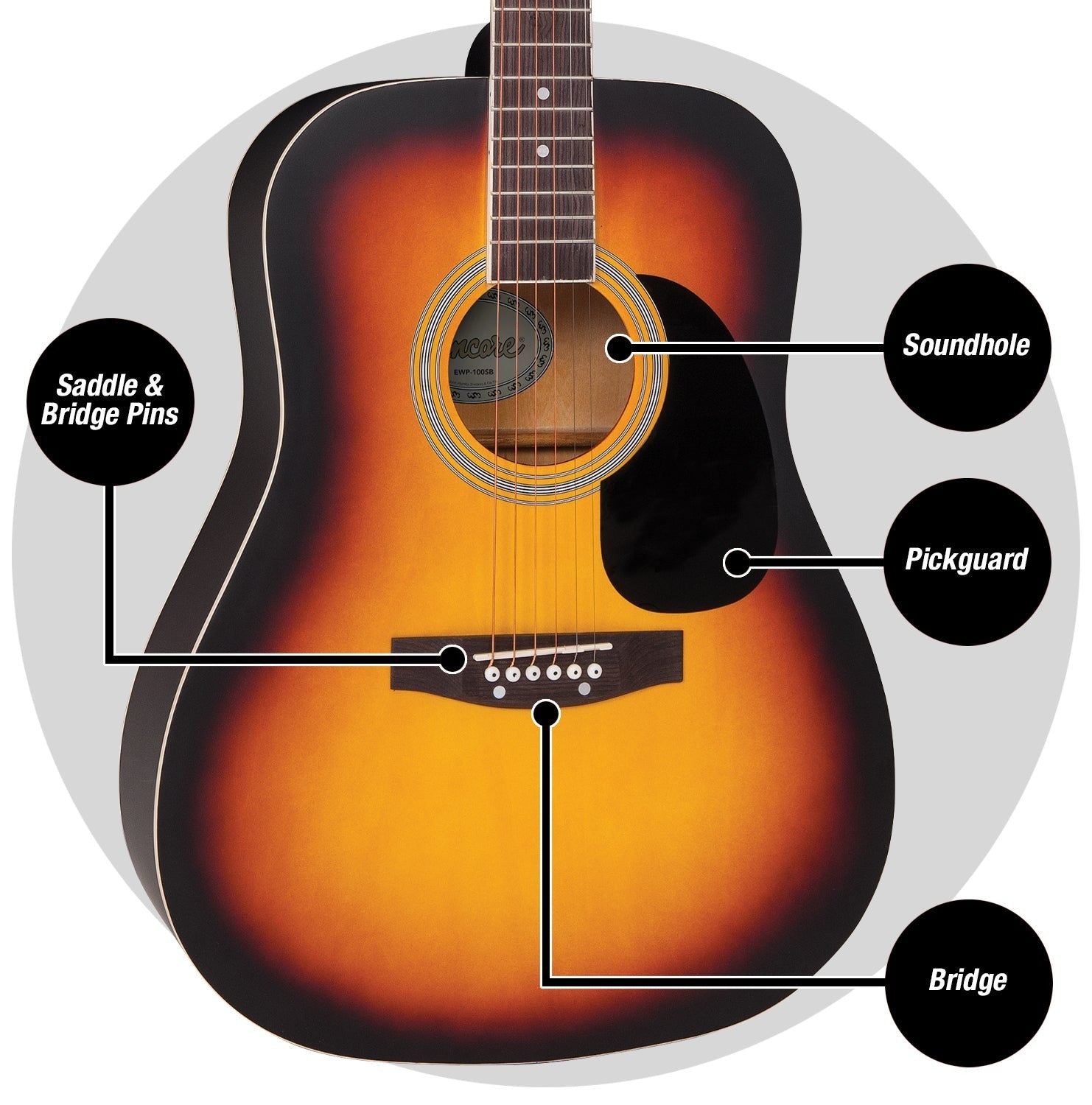 Encore Dreadnought Outfit Acoustic Guitar ~ Sunburst