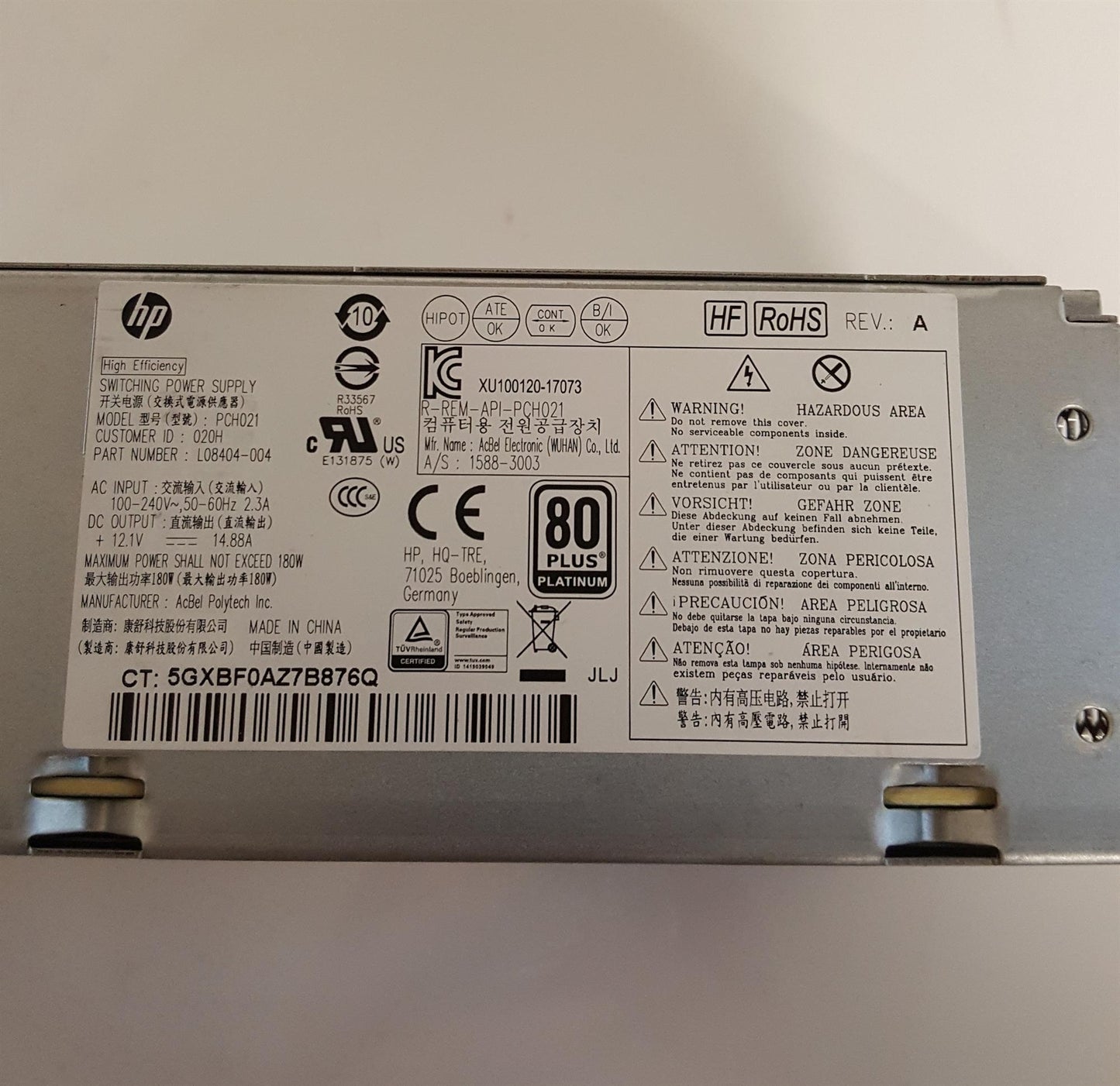 HP ProDesk 600 G4 180W Power Supply Unit L08404-004 PCH021