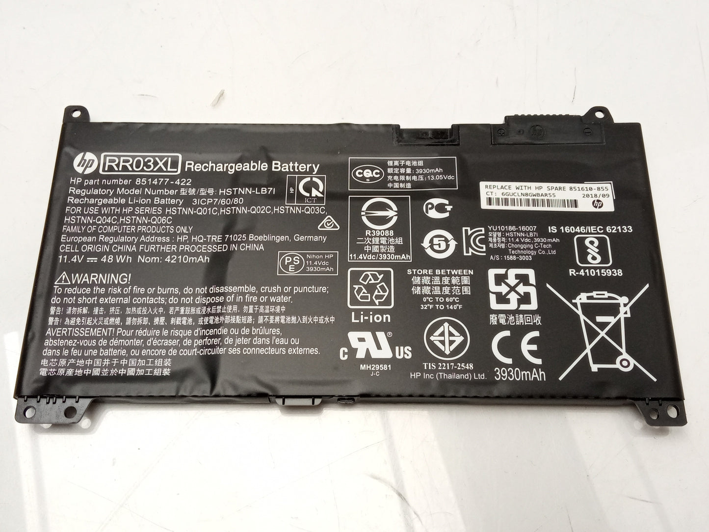 HP 48Wh 11.4V 4210mAh Replacement Laptop Battery RR03XL 851610-855