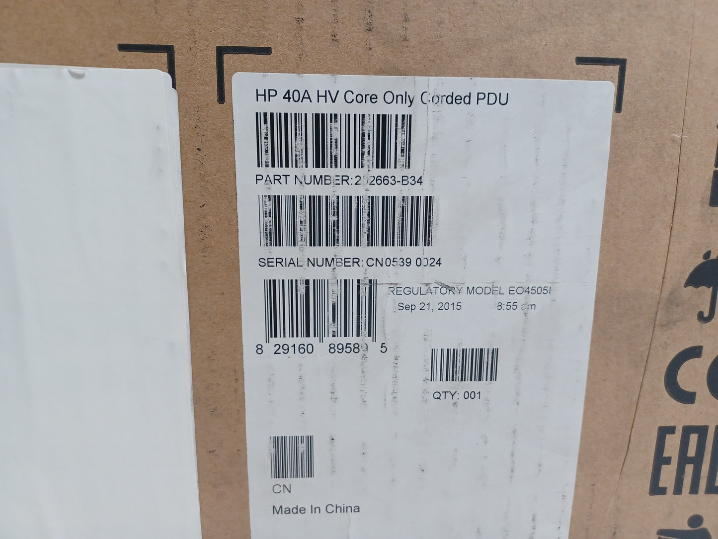 HP 40A HV Core Only Corded 4 Port PDU EO4505I