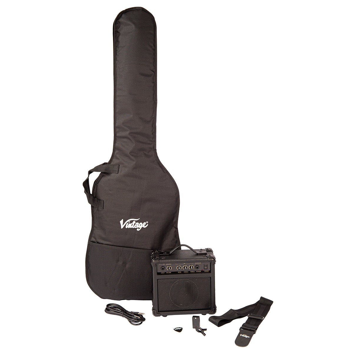 Vintage V49 Coaster Series Electric Bass Guitar Pack ~ 3 Tone Sunburst