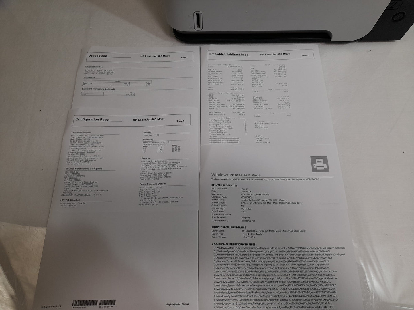 HP LaserJet 600 M601 A4 Laser Monochrome Printer - No Toner