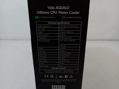 Vida AQUILO 240mm CPU Water Cooler Black AIO WC-VIDAQUILO240-BLK - No Fans