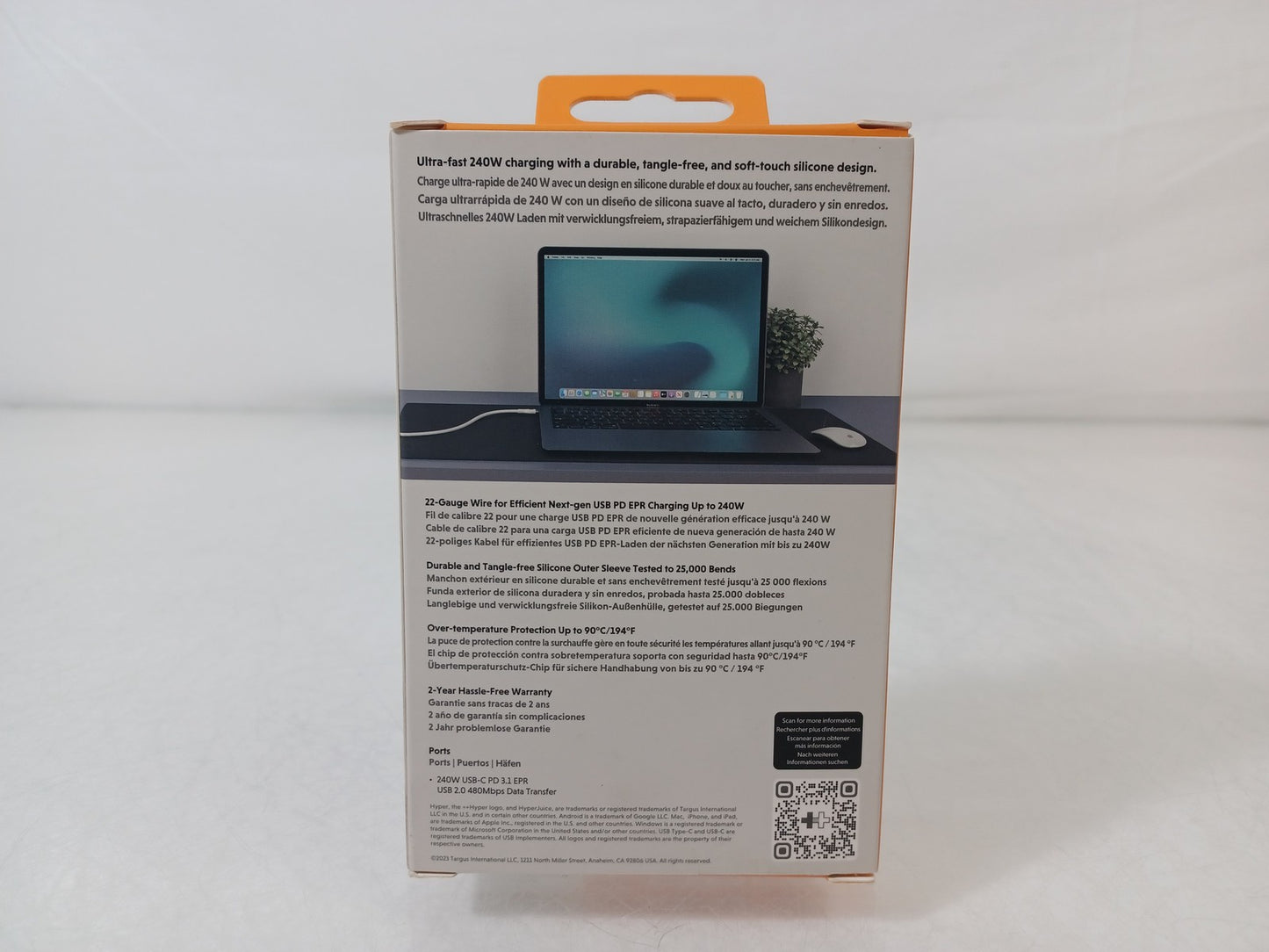 Targus HyperJuice 240W 1M Silicone USB-C to USB-C Tangle-Free Charging Cable