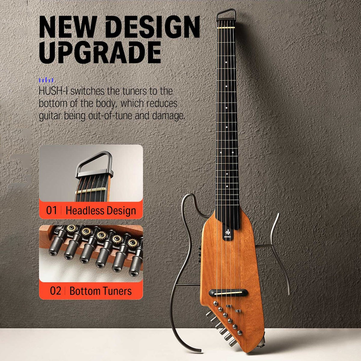 Donner HUSH-I Acoustic Electric Travel Portable Guitar ~ Mahogany