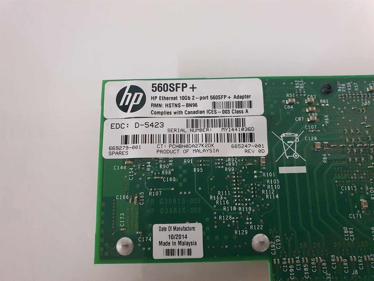 HP Ethernet 10Gb Dual Port 560SFP+ Network Interface Card 665247-001 669279-001