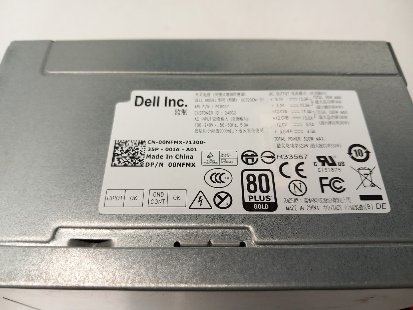 Dell Precision T1650 320W Power Supply Unit 00NFMX 0NFMX