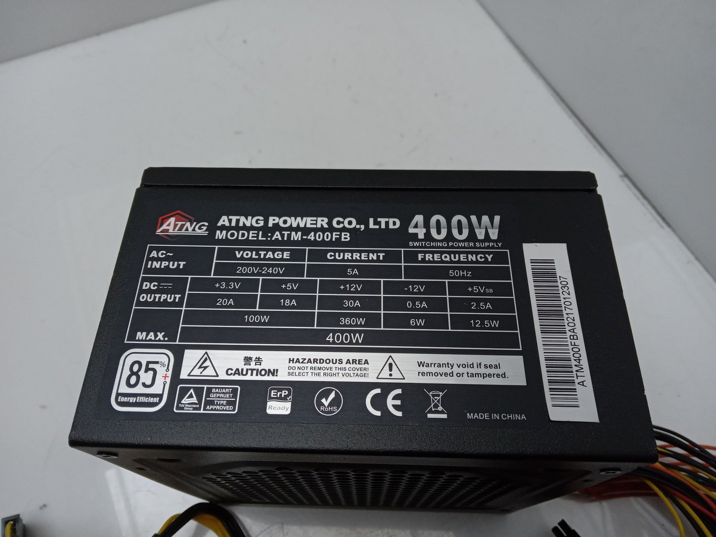 ATNG ATM-400FB 400W ATX Desktop PC Computer Power Supply Unit