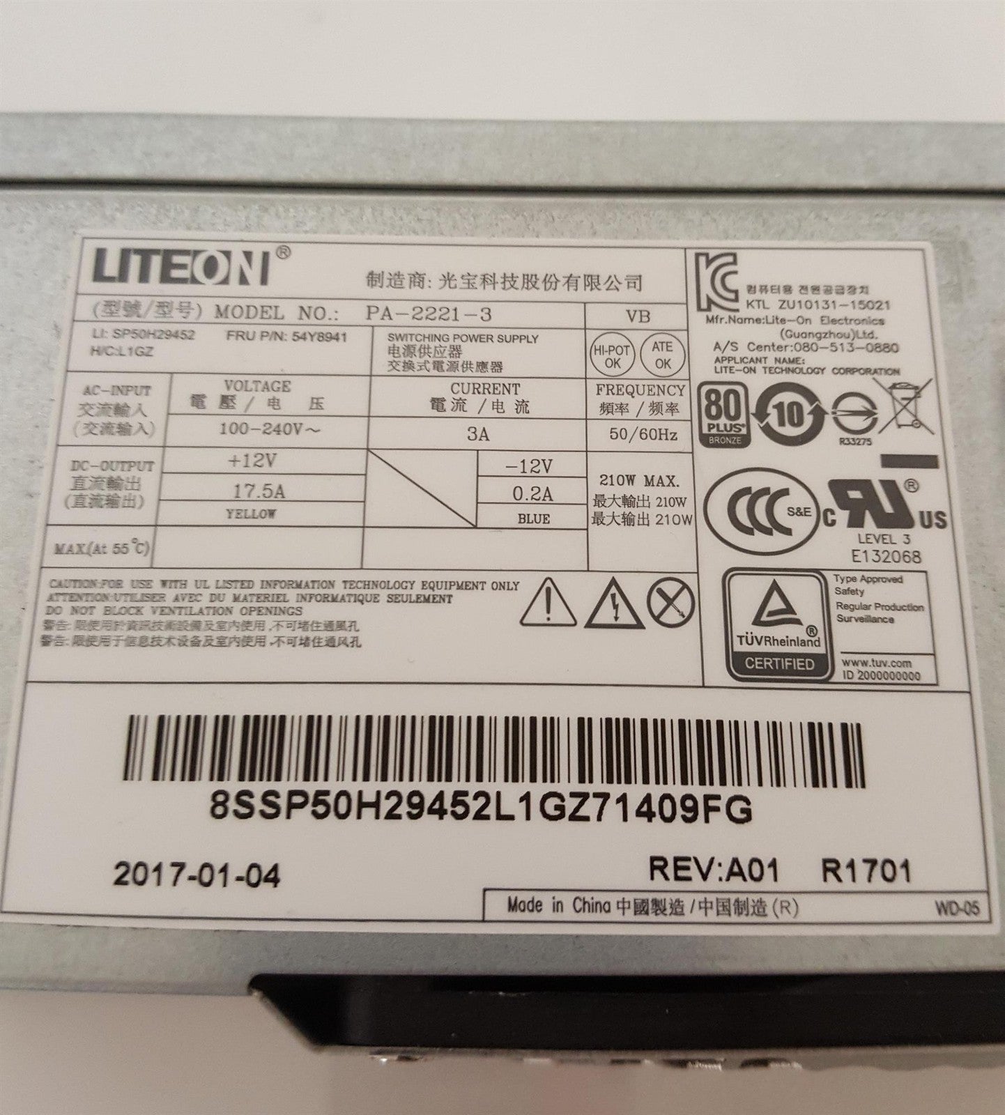 Lenovo M800 M900 210 W LiteOn Power Supply Unit PA-2221-3 54Y8941