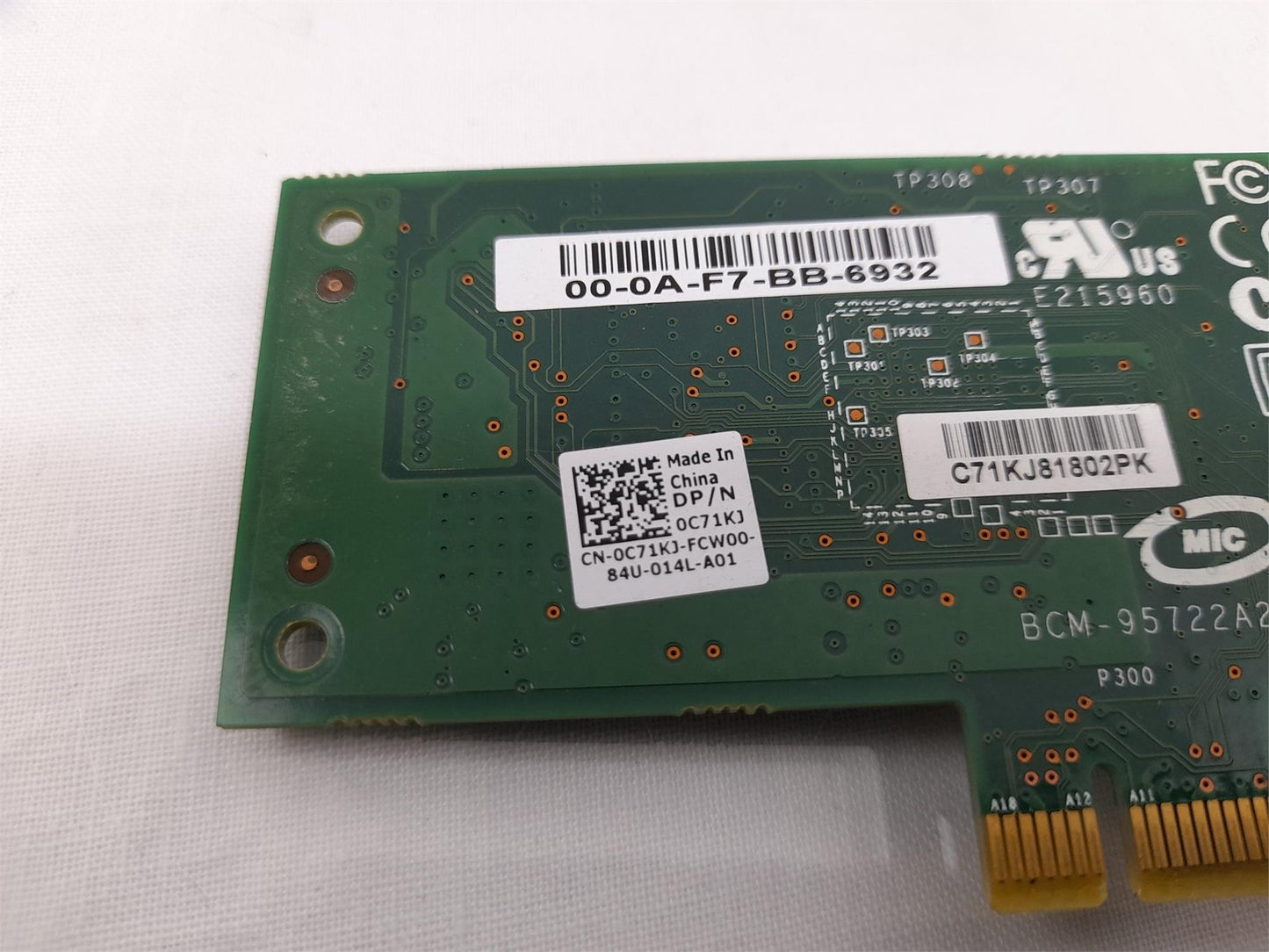 Broadcom BCM95722A2202G Gigabit LP Network Interface Card 0C71KJ C71KJ