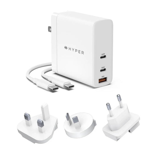 Targus HyperJuice GaN 140W PD 3.1 USB-C Charger With Travel Plugs - HJG140WW