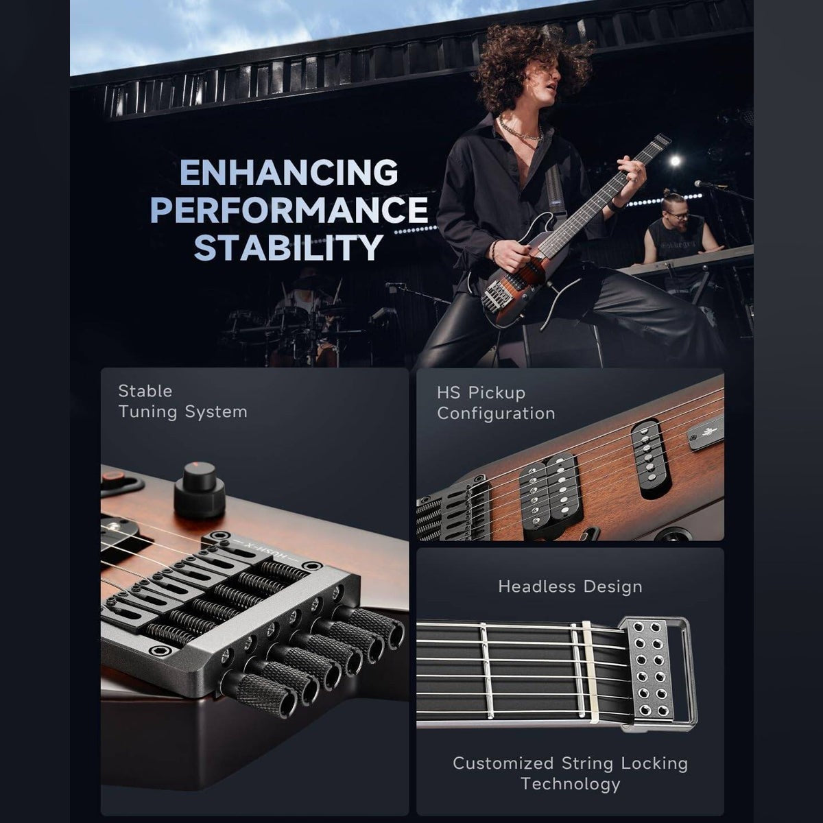 Donner HUSH-X Headless Electric Travel Guitar ~ Sunburst