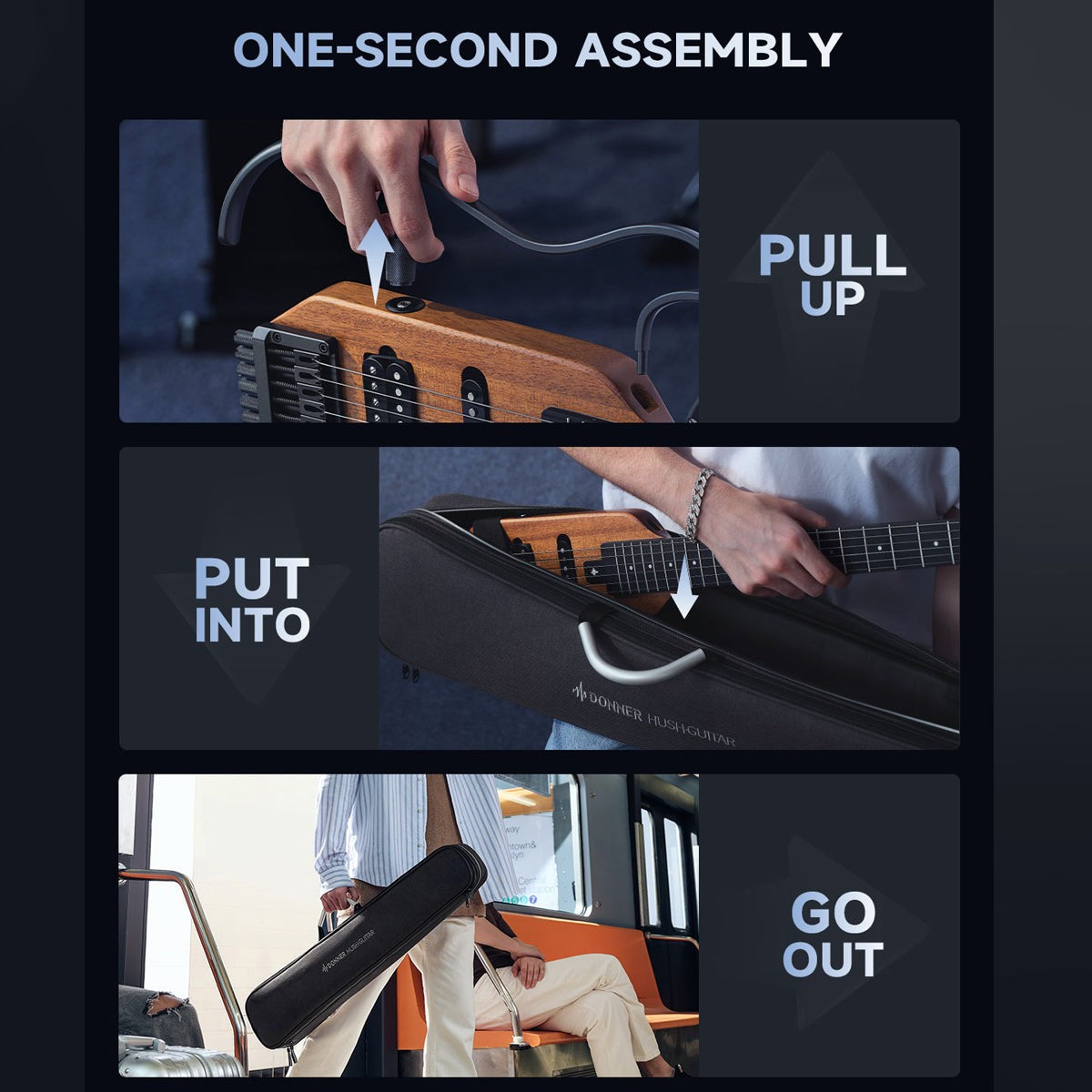 Donner HUSH-X Headless Electric Travel Guitar ~ Natural