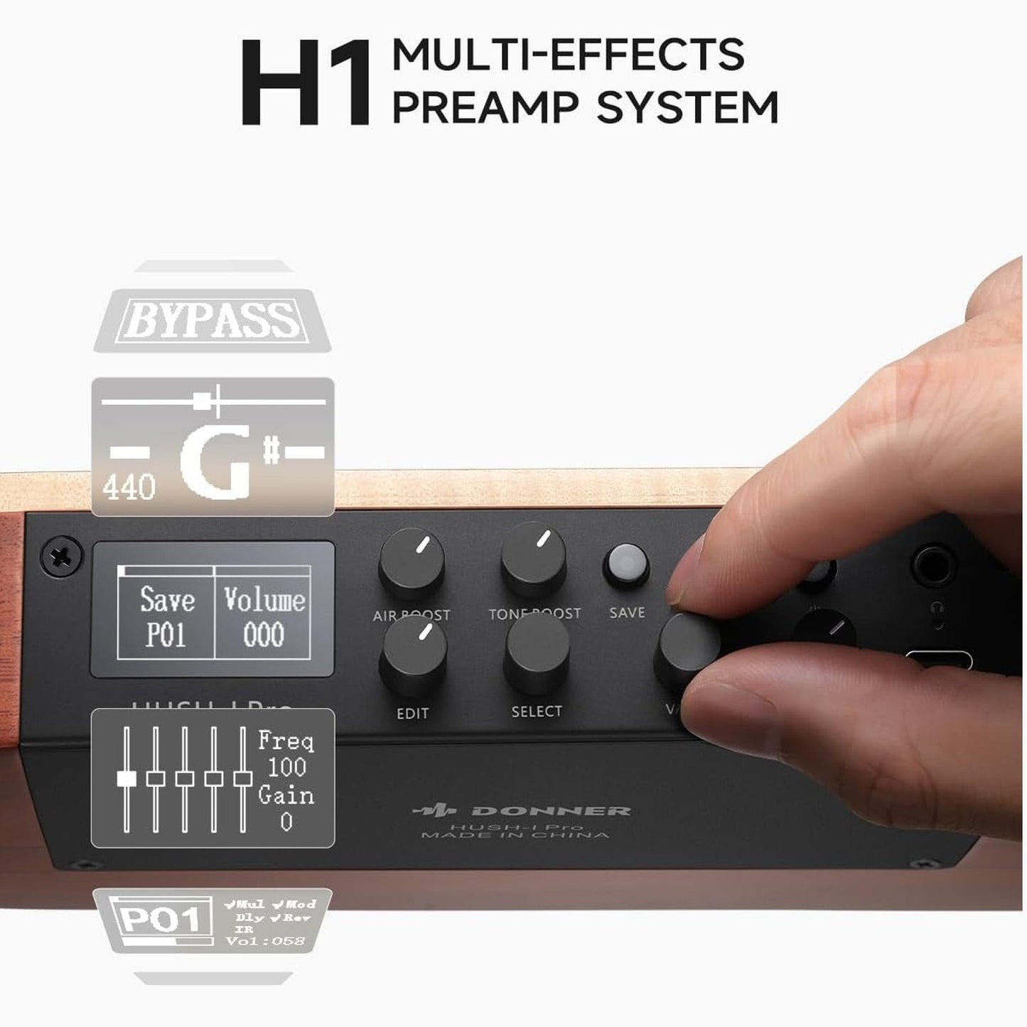 Donner HUSH-1PRONAT Headless Electric Guitar ~ Natural