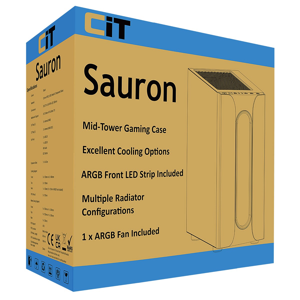 CiT Sauron Mid Tower Black ATX RGB PC Gaming Case CITSAURON