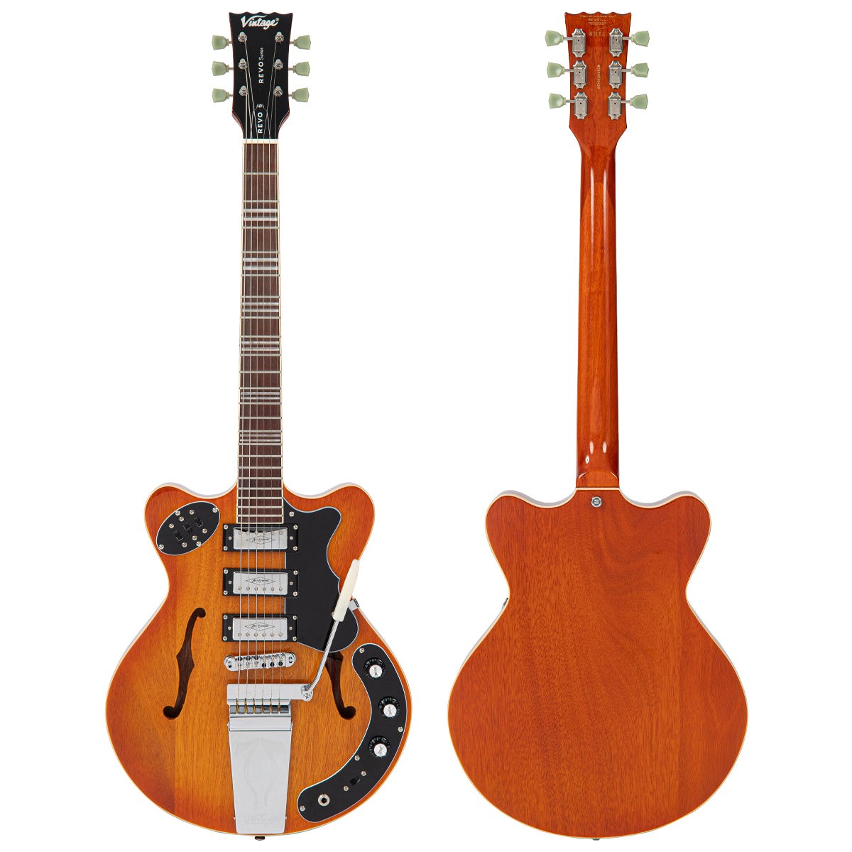 Vintage REVO Series 'Superthin' Electric Guitar ~ Amberburst