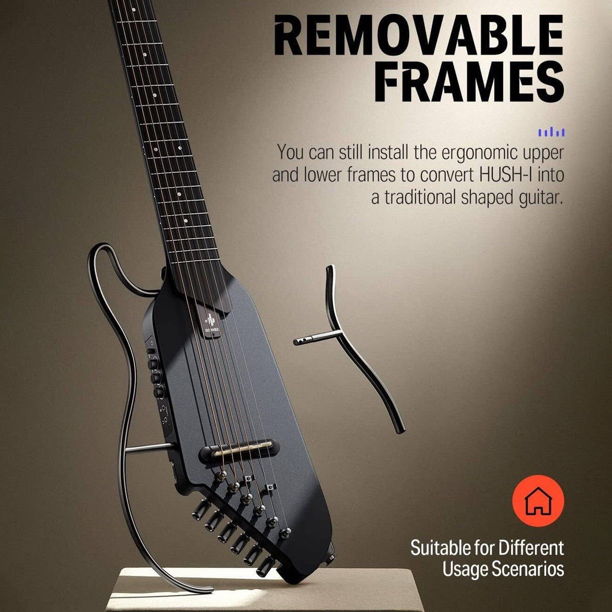 Donner HUSH-I Acoustic Electric Travel Portable Guitar ~ Black