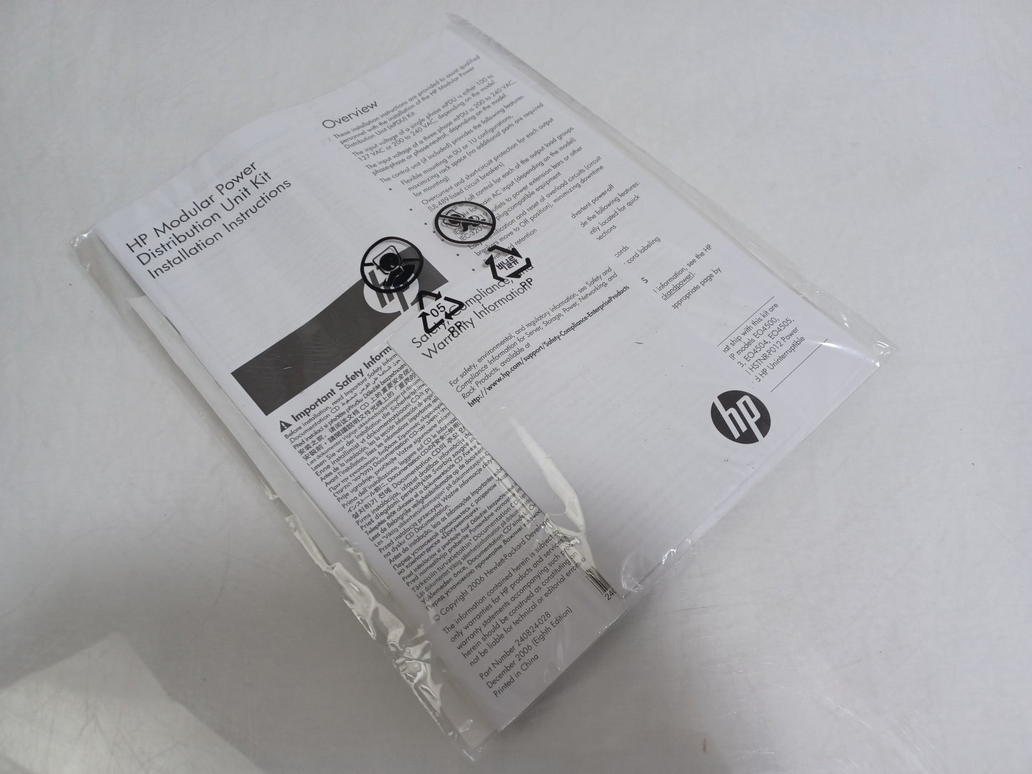 HP 40A HV Core Only Corded 4 Port PDU EO4505I