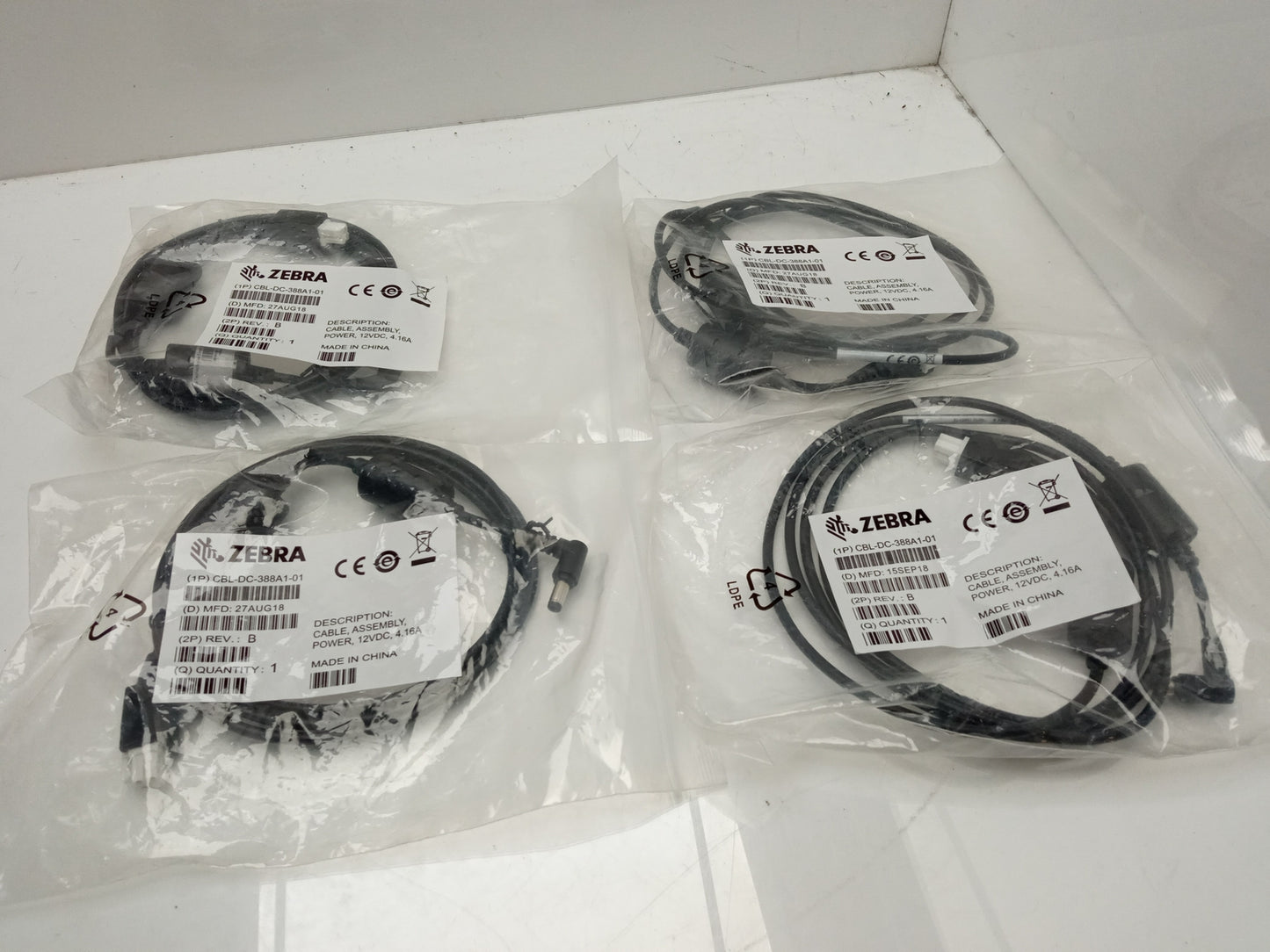 Job Lot 4x Zebra 12VDC 4.16A Power Cable CBL-DC-388A1-01