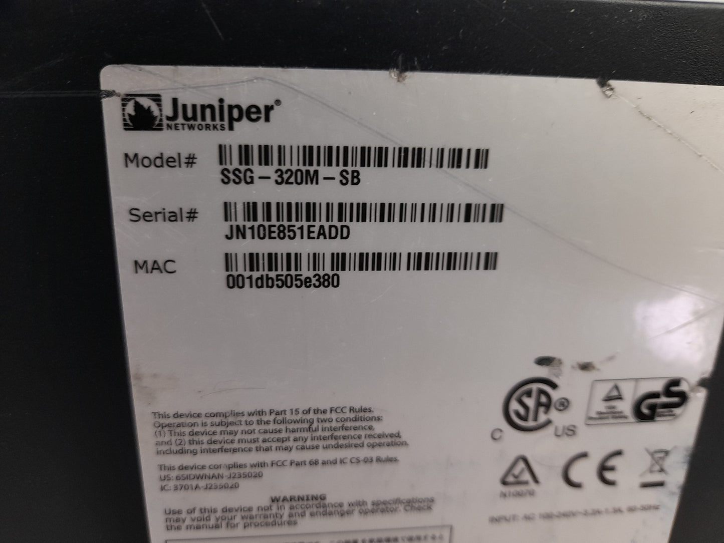 Juniper Networks SSG-320M-SB Security Network Firewall Appliance