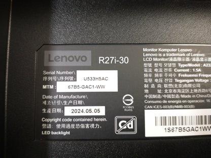 Lenovo Legion R27i-30 27" HDMI DP 1920x1080 Gaming Monitor With Stand