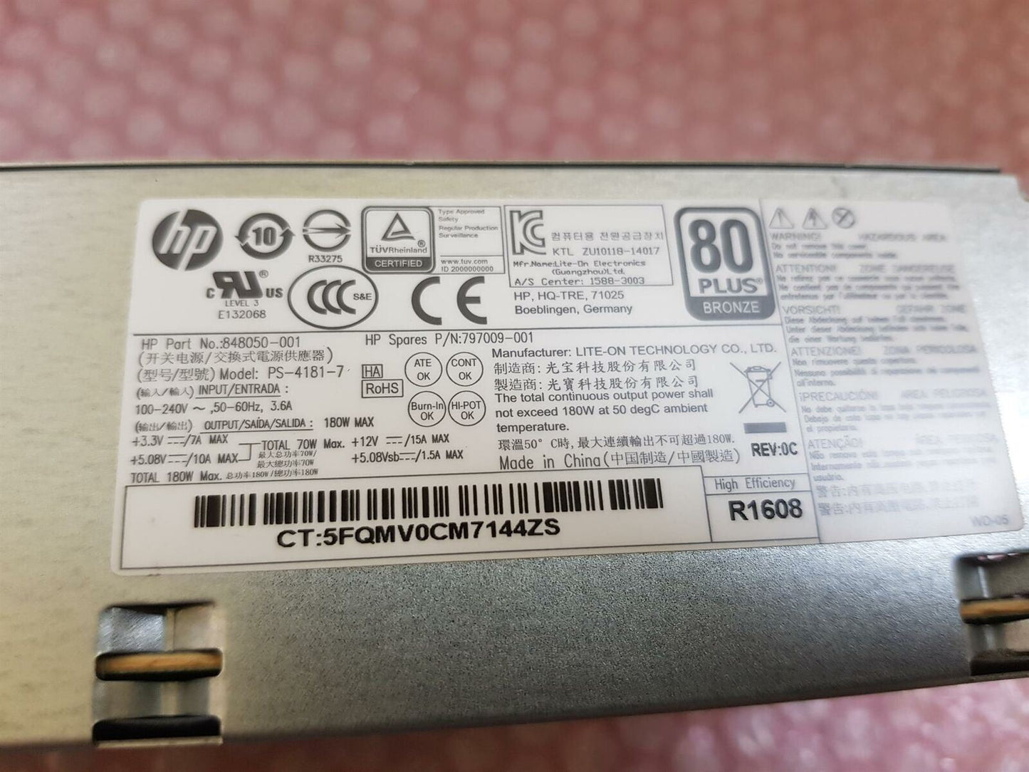 HP ProDesk 400 180W Desktop PSU Power Supply Unit 848050-001 797009-001