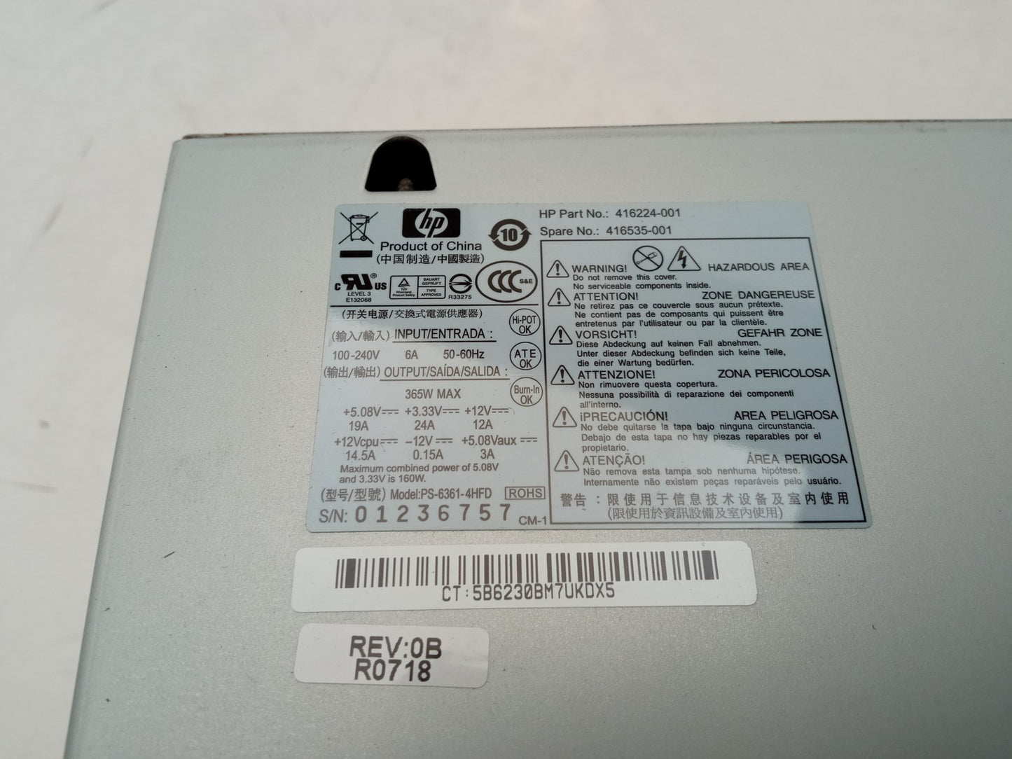 HP Compaq DC7000 365W Power Supply Unit 416224-001 416535-001
