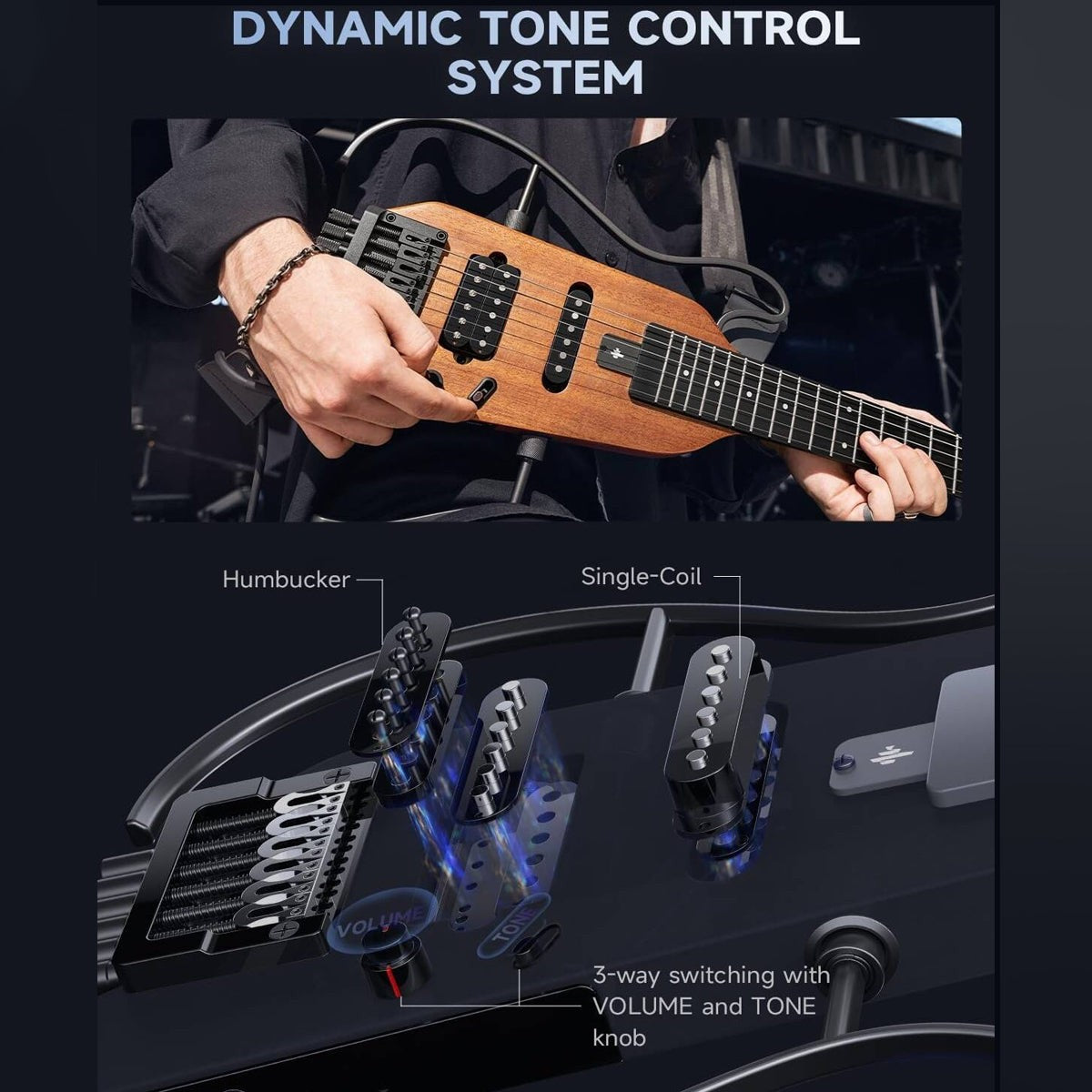 Donner HUSH-X Headless Electric Travel Guitar ~ Natural