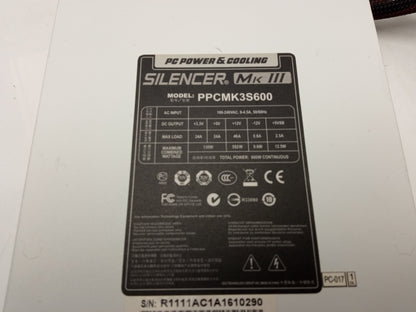 PC Power & Cooling Silencer MK III 600W ATX Modular Power Supply Unit PPCMK3S600