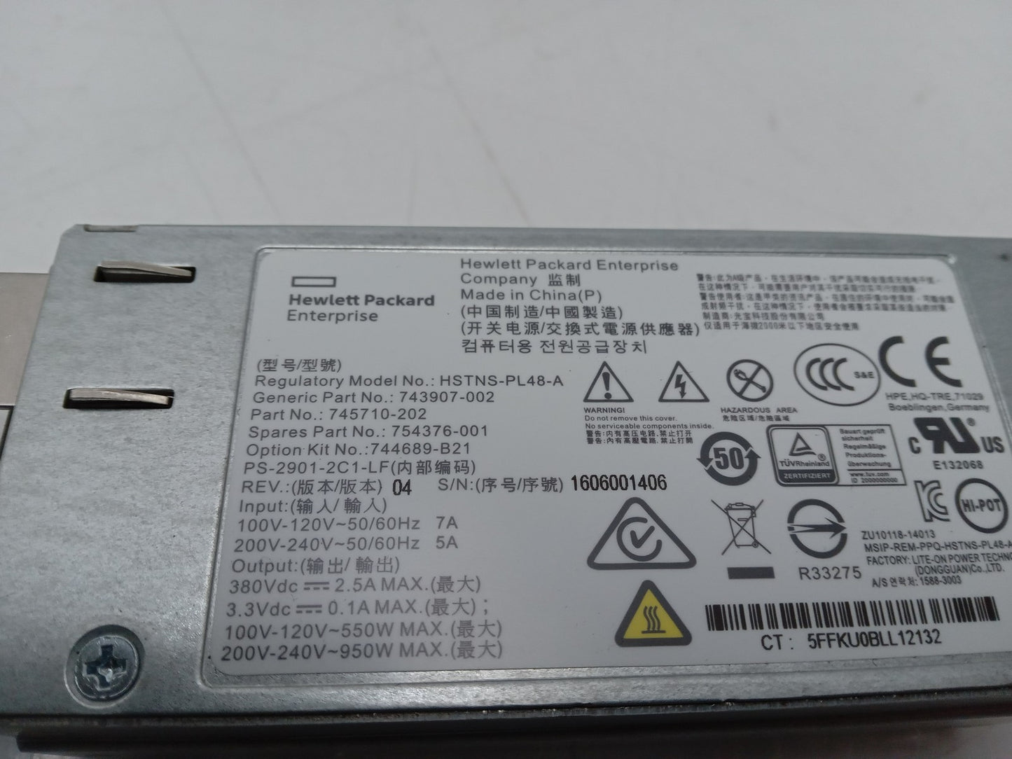 HP DL60 DL120 DL180 G9 950W Server Power Supply Unit 743907-002 754376-001