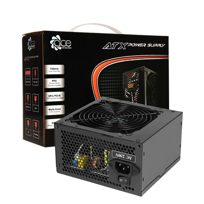 ACE 500W Black ATX Desktop Gaming PC - PSU Power Supply 120mm Red Cooling Fan
