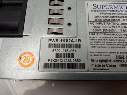 SuperMicro PWS-1K02A-1R 1000W 1U Server Power Supply Unit