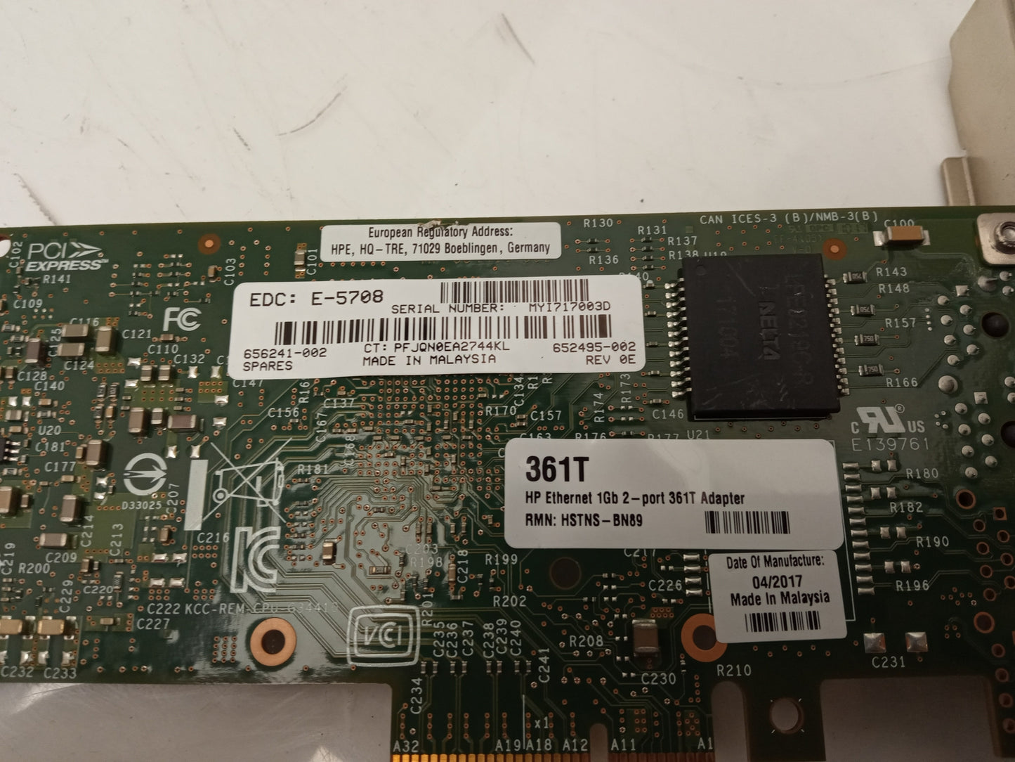 HP 361T Ethernet 1GbE 2 Port Gigabit Network Adapter 652495-002 656241-002