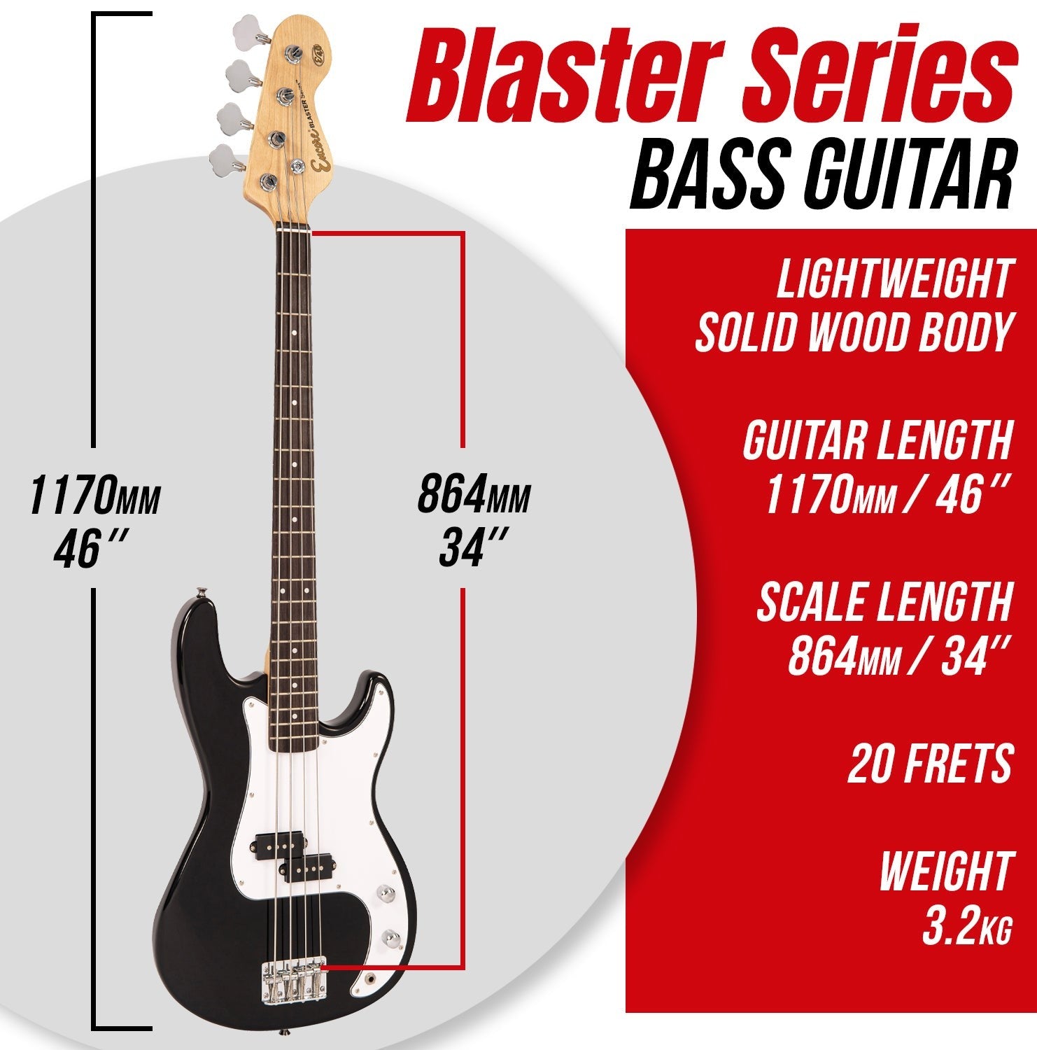 Encore Blaster E40 Bass Guitar Pack ~ Gloss Black